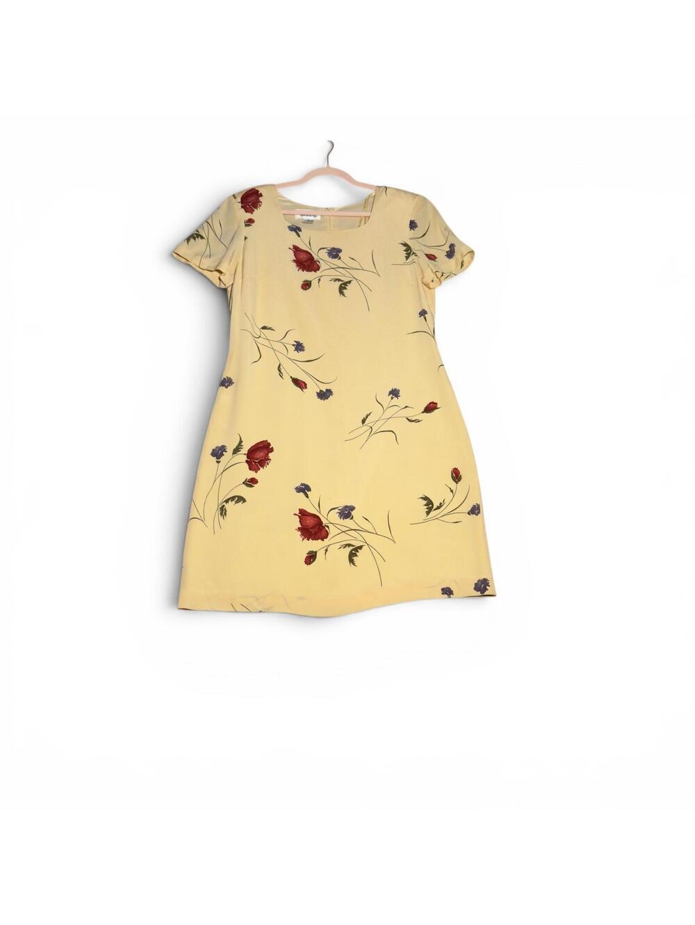 Vintage Talbots Yellow Floral Rayon Short Sleeve Dress Size 12